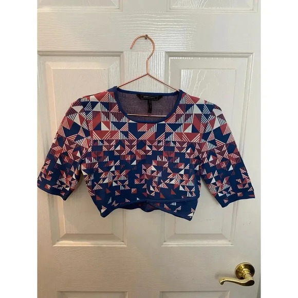 BCBGMAXAZRIA Red White Blue Circle Geometric Skater Mini Knit Skirt & Top Size S - Picture 6 of 8
